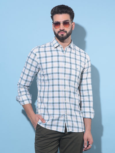 Green Tartan Check Linen Shirt-Men Shirts-Crimsoune Club