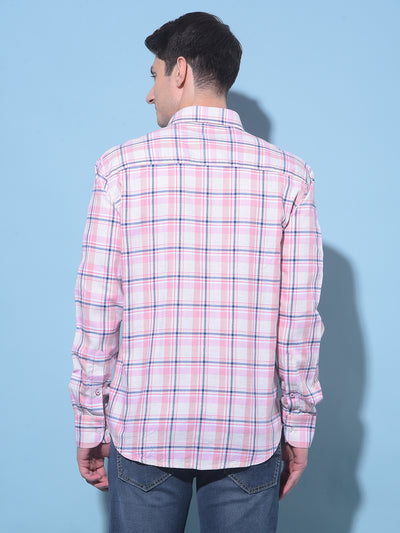 Pink Tartan Check Linen Shirt-Men Shirts-Crimsoune Club