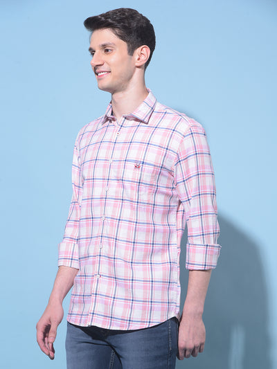 Pink Tartan Check Linen Shirt-Men Shirts-Crimsoune Club