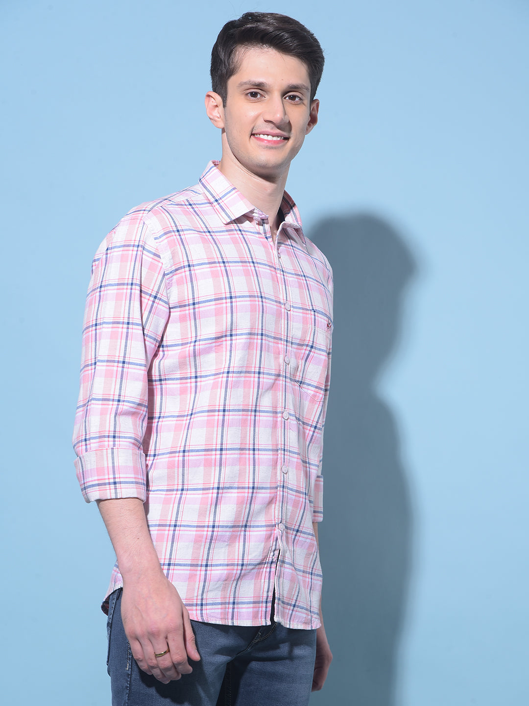 Pink Tartan Check Linen Shirt-Men Shirts-Crimsoune Club