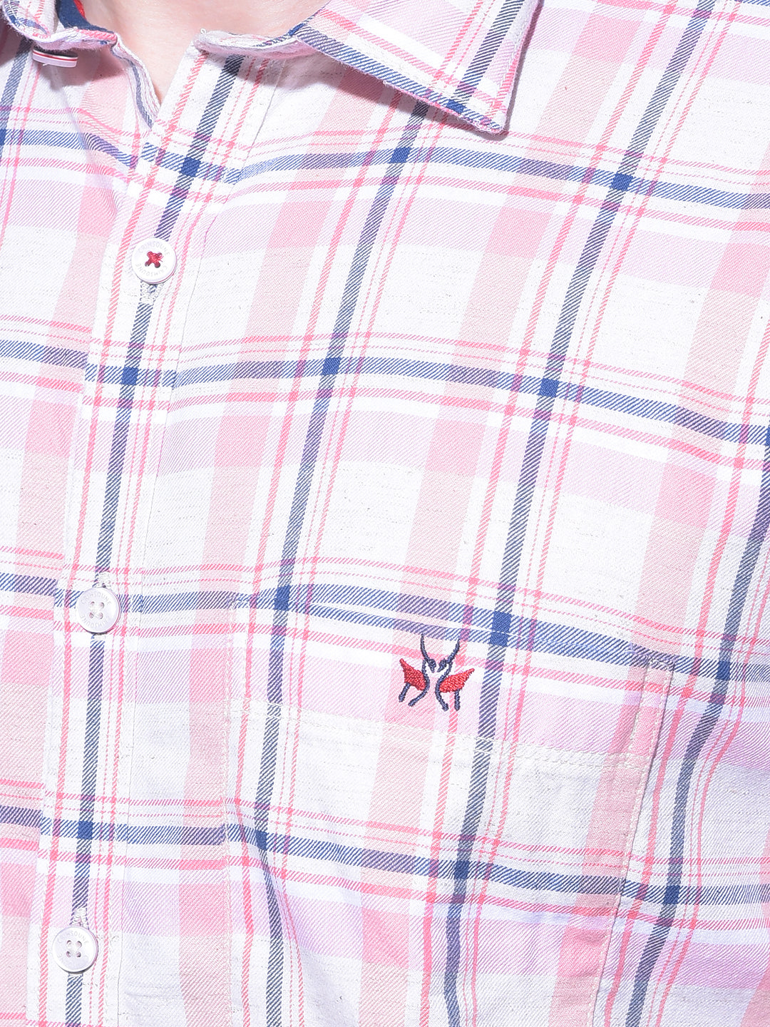 Pink Tartan Check Linen Shirt-Men Shirts-Crimsoune Club