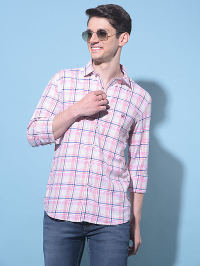 Pink Tartan Check Linen Shirt-Men Shirts-Crimsoune Club