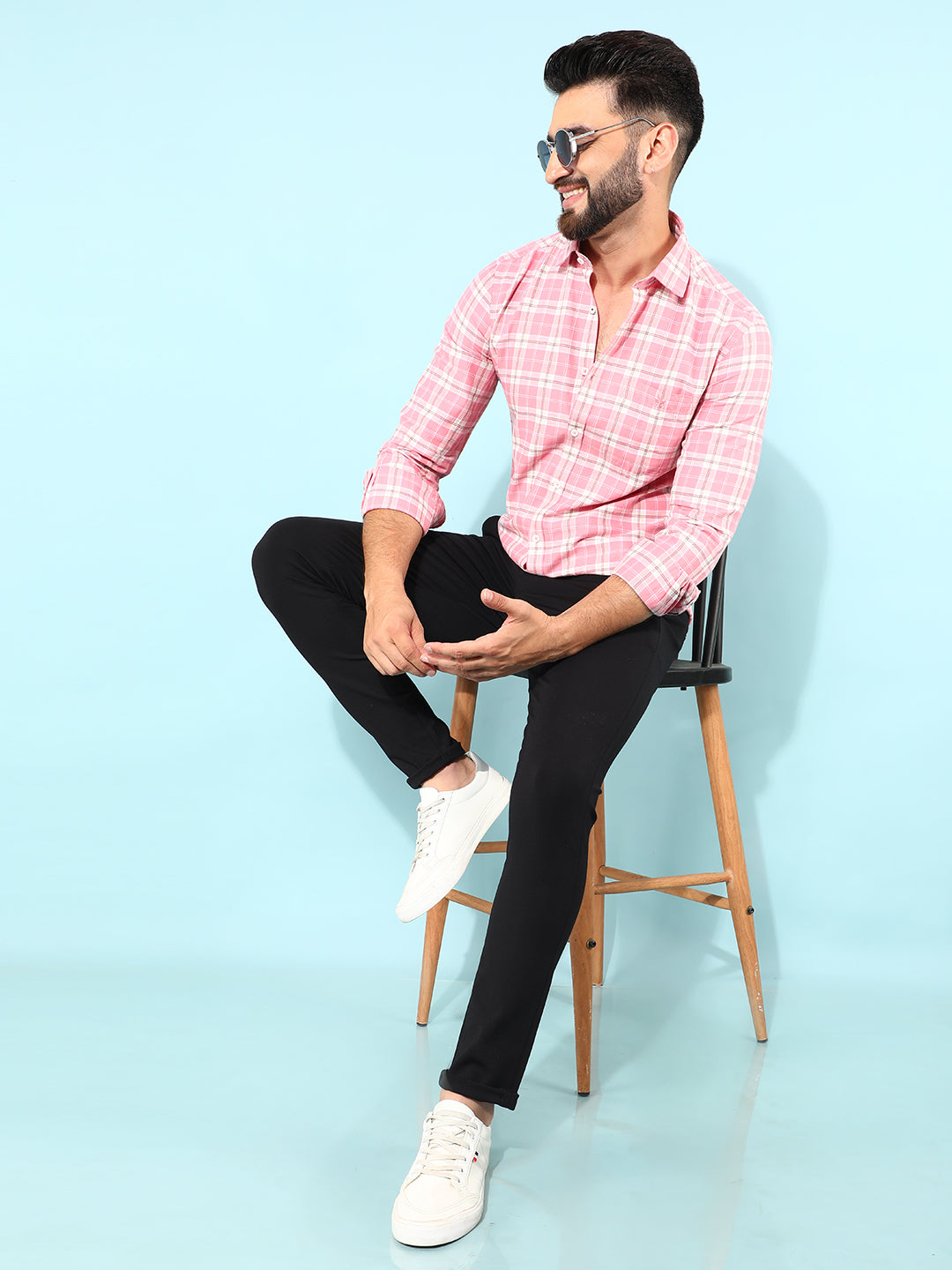 Pink 100% Cotton Checked Shirt-Men Shirts-Crimsoune Club