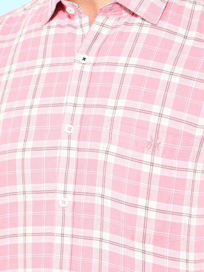 Pink 100% Cotton Checked Shirt-Men Shirts-Crimsoune Club
