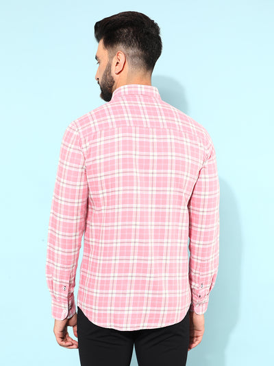 Pink 100% Cotton Checked Shirt-Men Shirts-Crimsoune Club