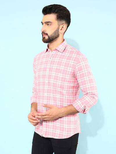 Pink 100% Cotton Checked Shirt-Men Shirts-Crimsoune Club
