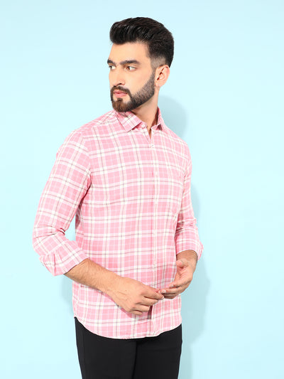 Pink 100% Cotton Checked Shirt-Men Shirts-Crimsoune Club