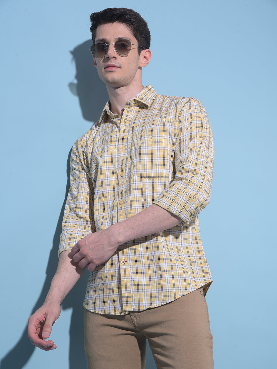 Yellow Tartan Check 100% Cotton Shirt-Men Shirts-Crimsoune Club