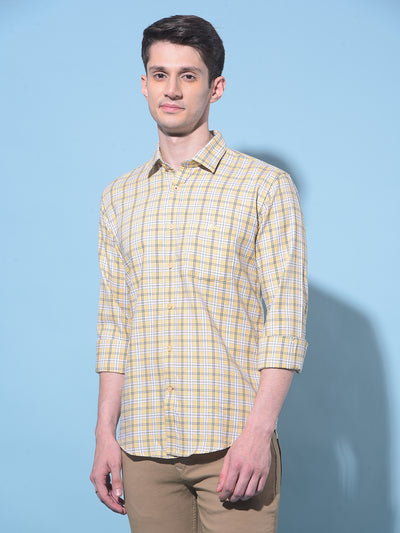 Yellow Tartan Check 100% Cotton Shirt-Men Shirts-Crimsoune Club
