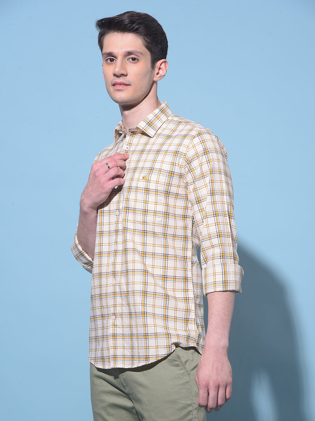 Yellow Tartan Check 100% Cotton Shirt-Men Shirts-Crimsoune Club