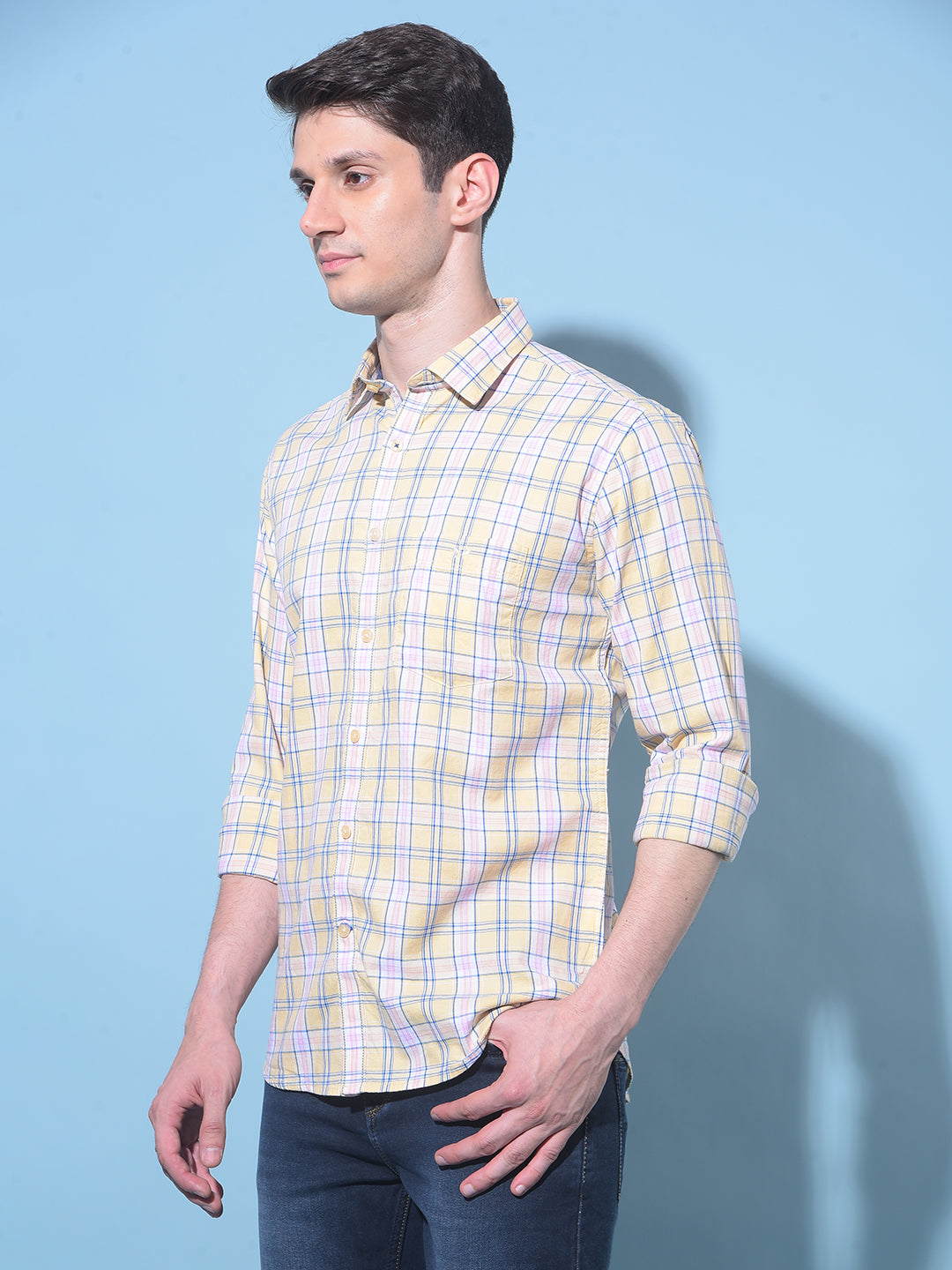 Yellow Tartan Check 100% Cotton Shirt-Men Shirts-Crimsoune Club