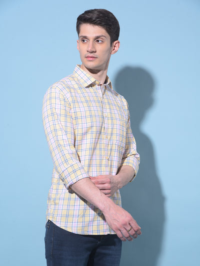 Yellow Tartan Check 100% Cotton Shirt-Men Shirts-Crimsoune Club