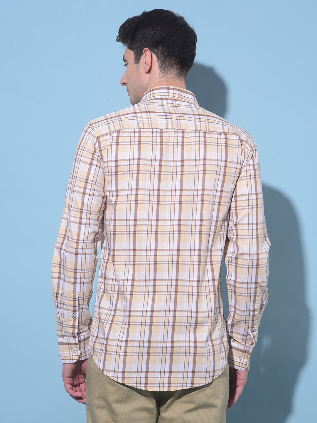 Beige Tartan Check 100% Cotton Shirt-Men Shirts-Crimsoune Club