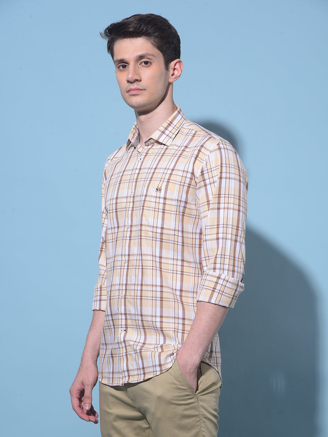 Beige Tartan Check 100% Cotton Shirt-Men Shirts-Crimsoune Club