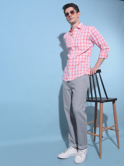 Peach Tartan Check Shirt-Men Shirts-Crimsoune Club