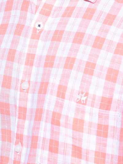 Peach Tartan Check Shirt-Men Shirts-Crimsoune Club