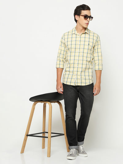 Yellow Tartan Check 100% Cotton Shirt-Men Shirts-Crimsoune Club