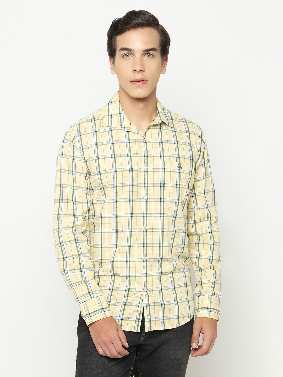 Yellow Tartan Check 100% Cotton Shirt-Men Shirts-Crimsoune Club