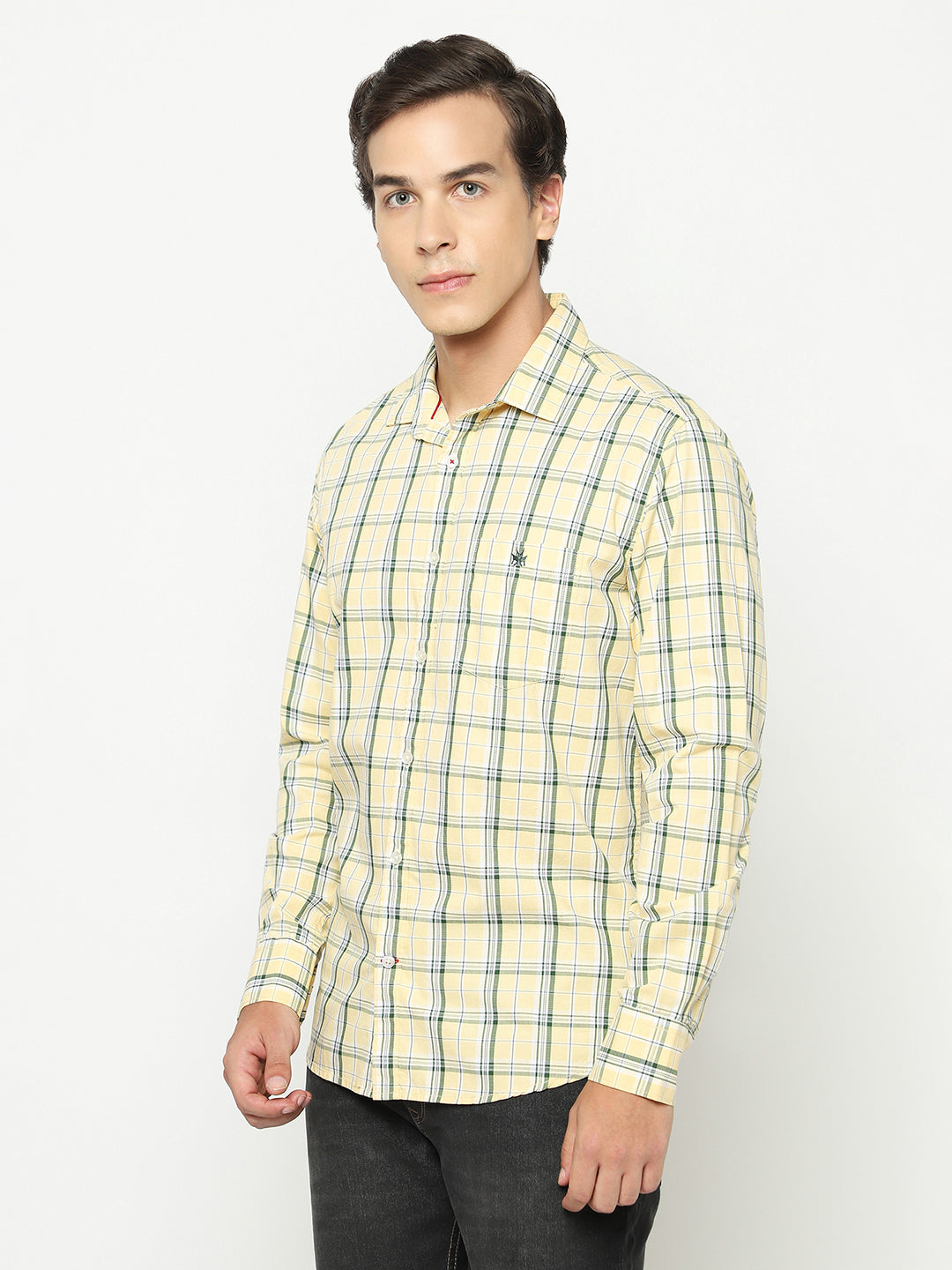 Yellow Tartan Check 100% Cotton Shirt-Men Shirts-Crimsoune Club