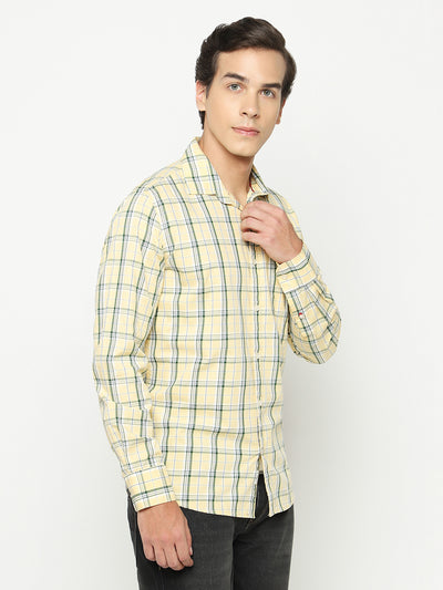 Yellow Tartan Check 100% Cotton Shirt-Men Shirts-Crimsoune Club