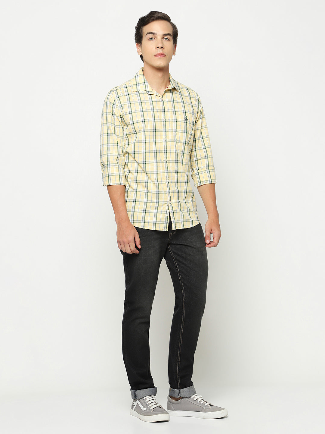 Yellow Tartan Check 100% Cotton Shirt-Men Shirts-Crimsoune Club