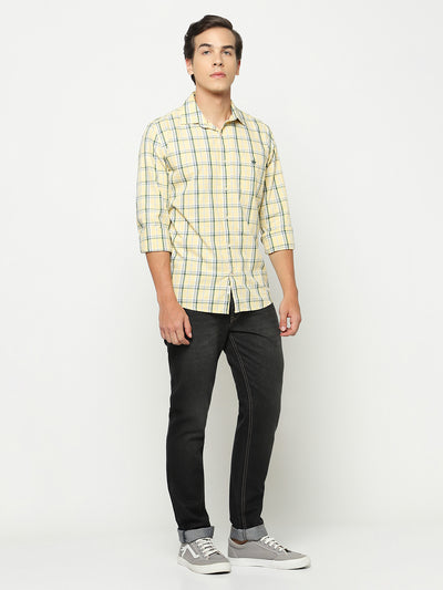 Yellow Tartan Check 100% Cotton Shirt-Men Shirts-Crimsoune Club