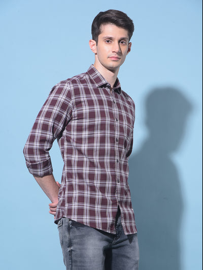 Brown Tartan Check 100% Cotton Shirt-Men Shirts-Crimsoune Club