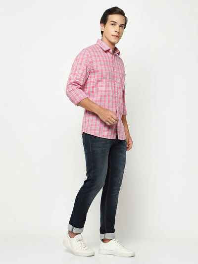 Pink Tartan Check Shirt-Men Shirts-Crimsoune Club