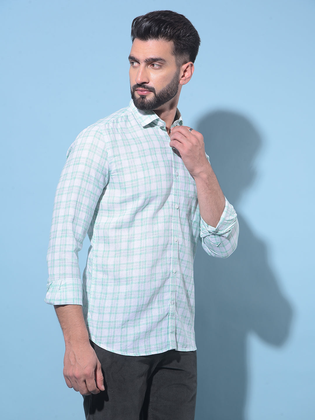 Green Tartan Check Cotton Shirt-Men Shirts-Crimsoune Club