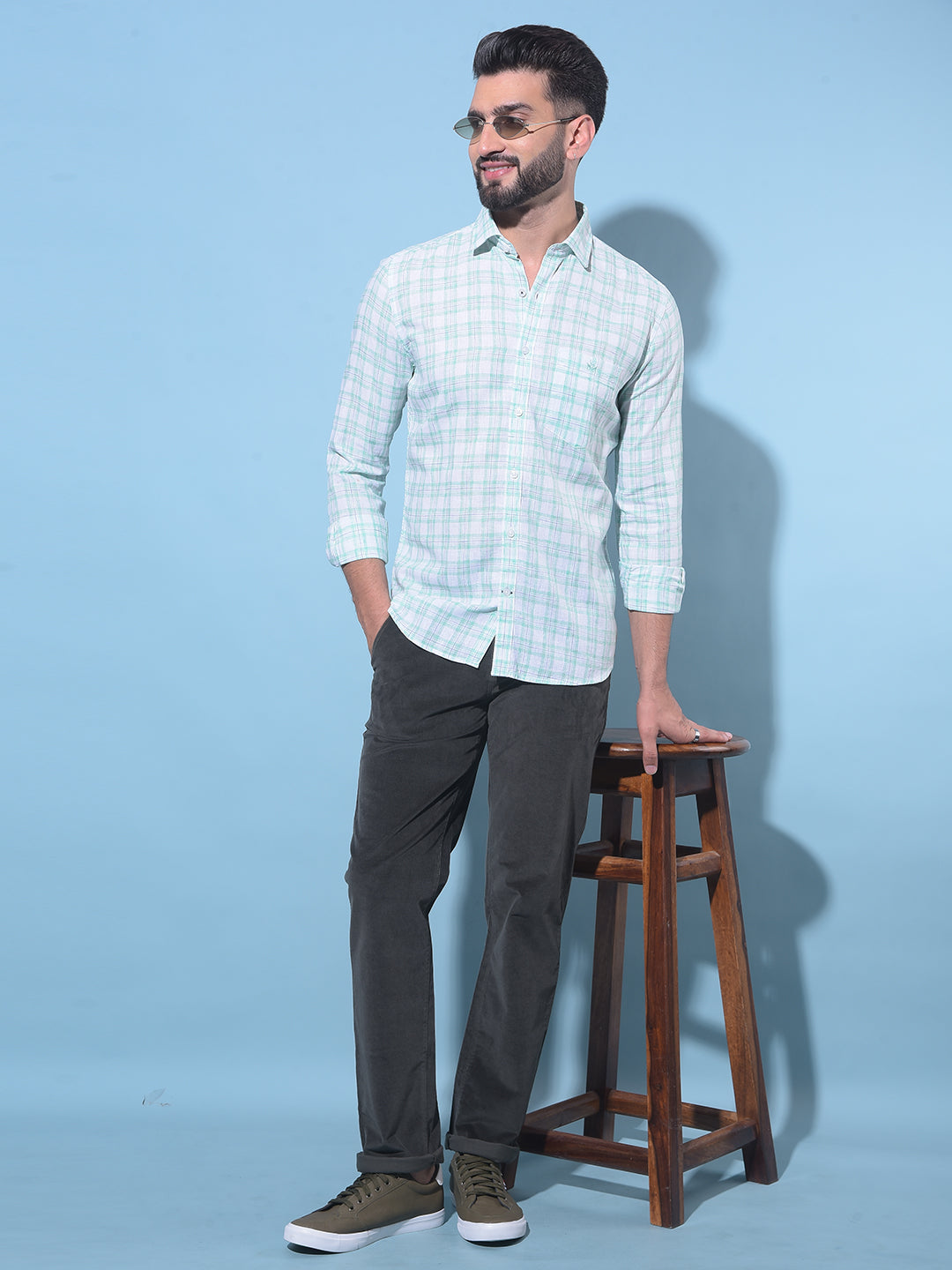 Green Tartan Check Cotton Shirt-Men Shirts-Crimsoune Club