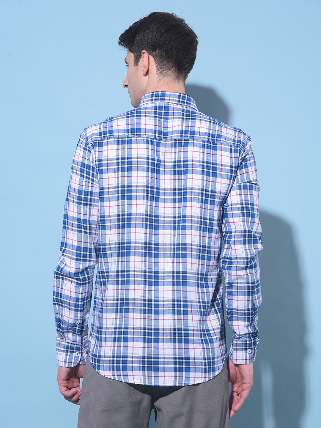 Blue Tartan Check 100% Cotton Shirt-Men Shirts-Crimsoune Club