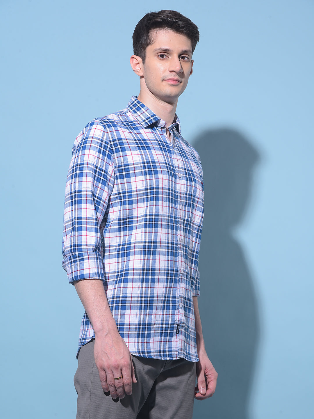 Blue Tartan Check 100% Cotton Shirt-Men Shirts-Crimsoune Club