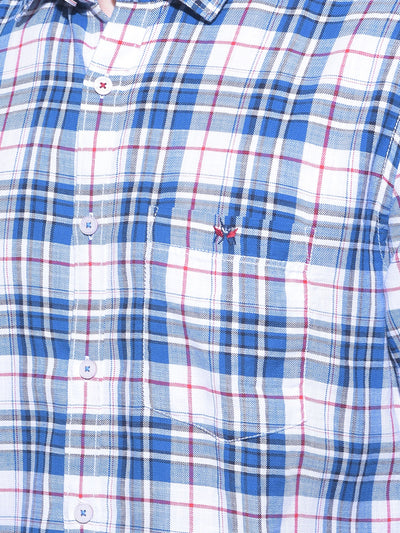 Blue Tartan Check 100% Cotton Shirt-Men Shirts-Crimsoune Club