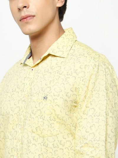 Yellow Floral Print 100% Cotton Shirt-Men Shirts-Crimsoune Club