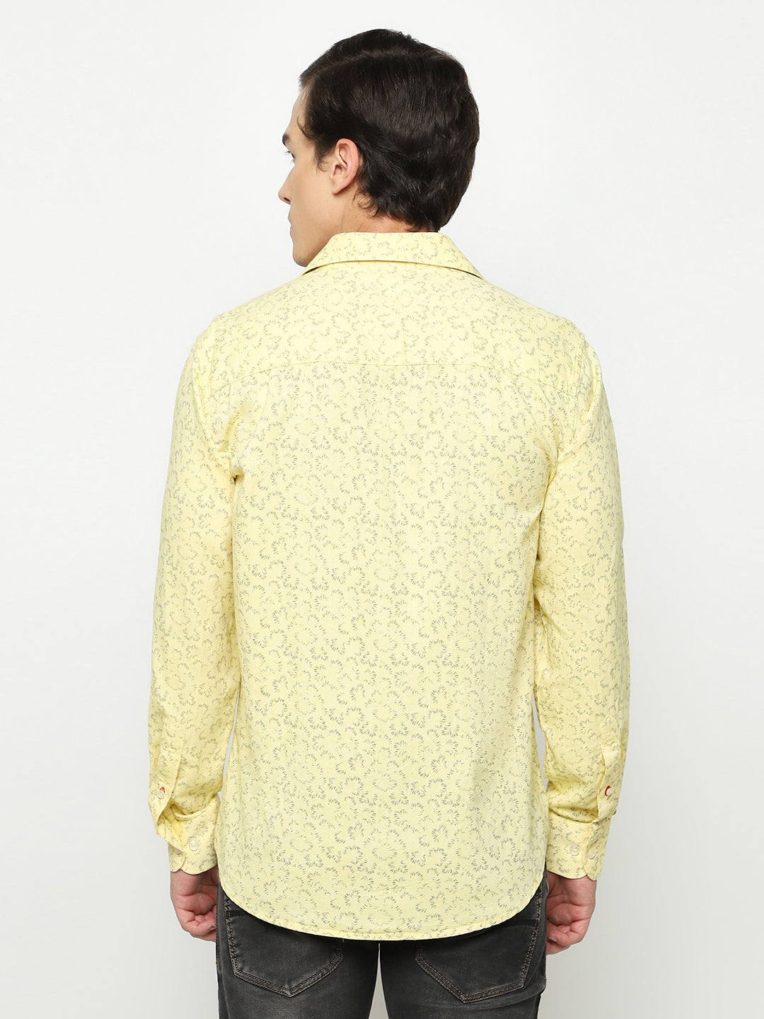 Yellow Floral Print 100% Cotton Shirt-Men Shirts-Crimsoune Club