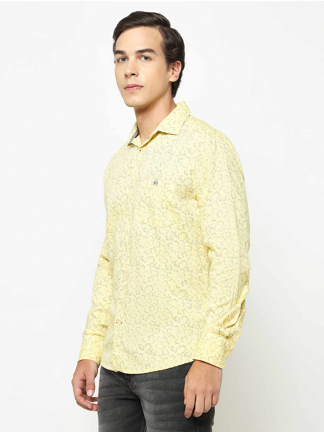 Yellow Floral Print 100% Cotton Shirt-Men Shirts-Crimsoune Club