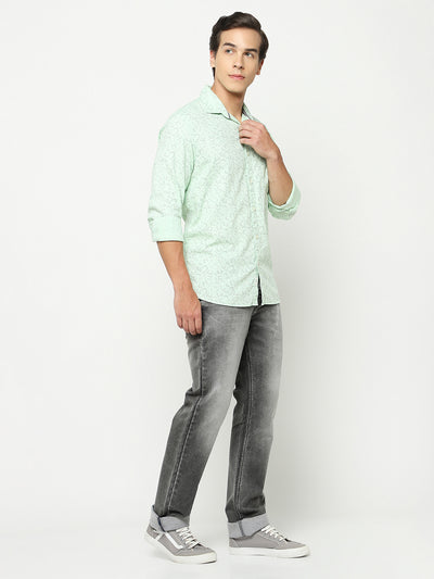 Green Printed 100% Cotton Shirt-Men Shirts-Crimsoune Club