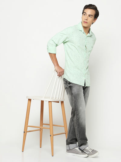 Green Printed 100% Cotton Shirt-Men Shirts-Crimsoune Club