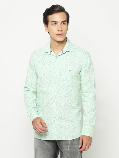 Green Printed 100% Cotton Shirt-Men Shirts-Crimsoune Club