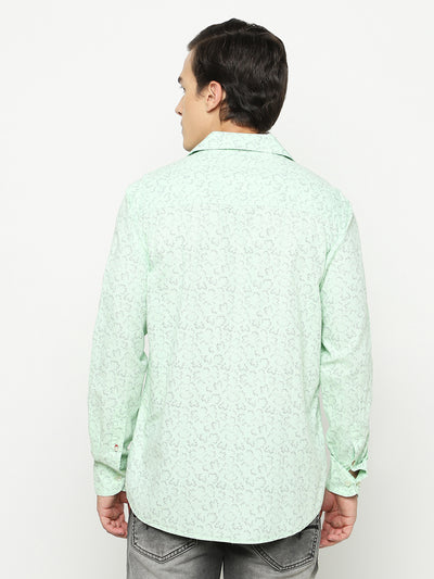 Green Printed 100% Cotton Shirt-Men Shirts-Crimsoune Club