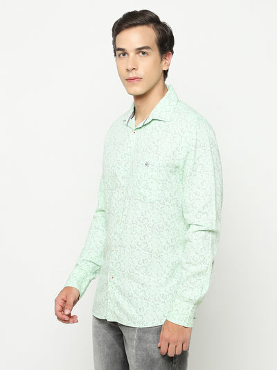 Green Printed 100% Cotton Shirt-Men Shirts-Crimsoune Club