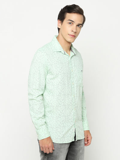 Green Printed 100% Cotton Shirt-Men Shirts-Crimsoune Club