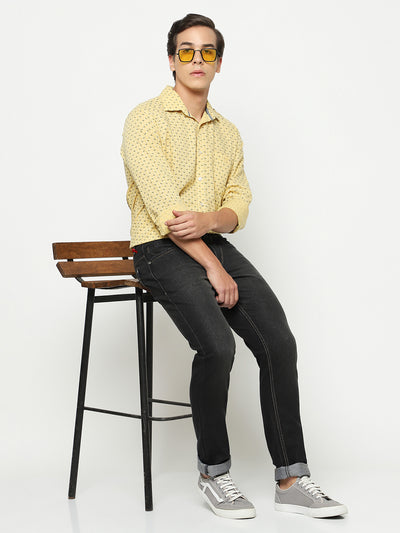 Yellow Printed Shirt-Men Shirts-Crimsoune Club