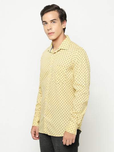 Yellow Printed Shirt-Men Shirts-Crimsoune Club