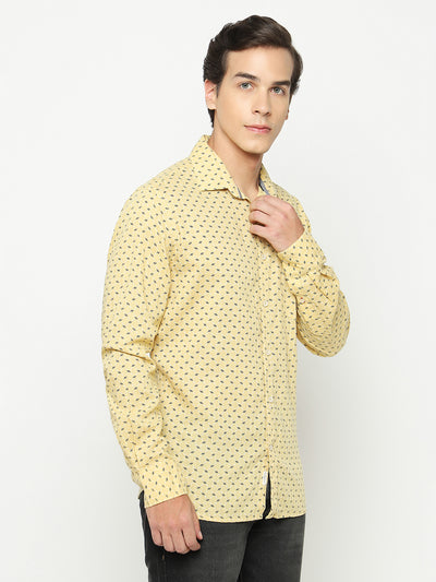 Yellow Printed Shirt-Men Shirts-Crimsoune Club
