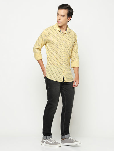 Yellow Printed Shirt-Men Shirts-Crimsoune Club