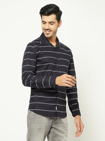 Navy Blue Horizontal Stripes 100% Cotton Shirt-Men Shirts-Crimsoune Club