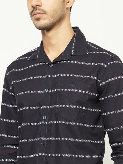 Navy Blue Horizontal Stripes 100% Cotton Shirt-Men Shirts-Crimsoune Club