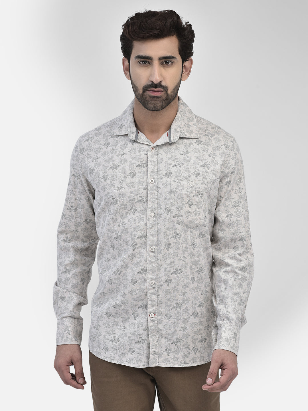 Floral Beige Shirt-Men Shirts-Crimsoune Club