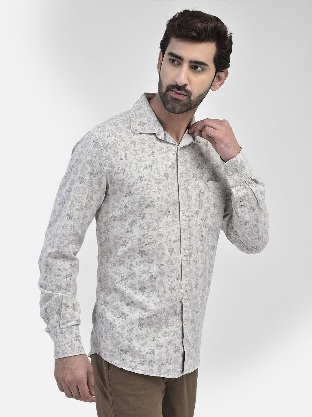 Floral Beige Shirt-Men Shirts-Crimsoune Club